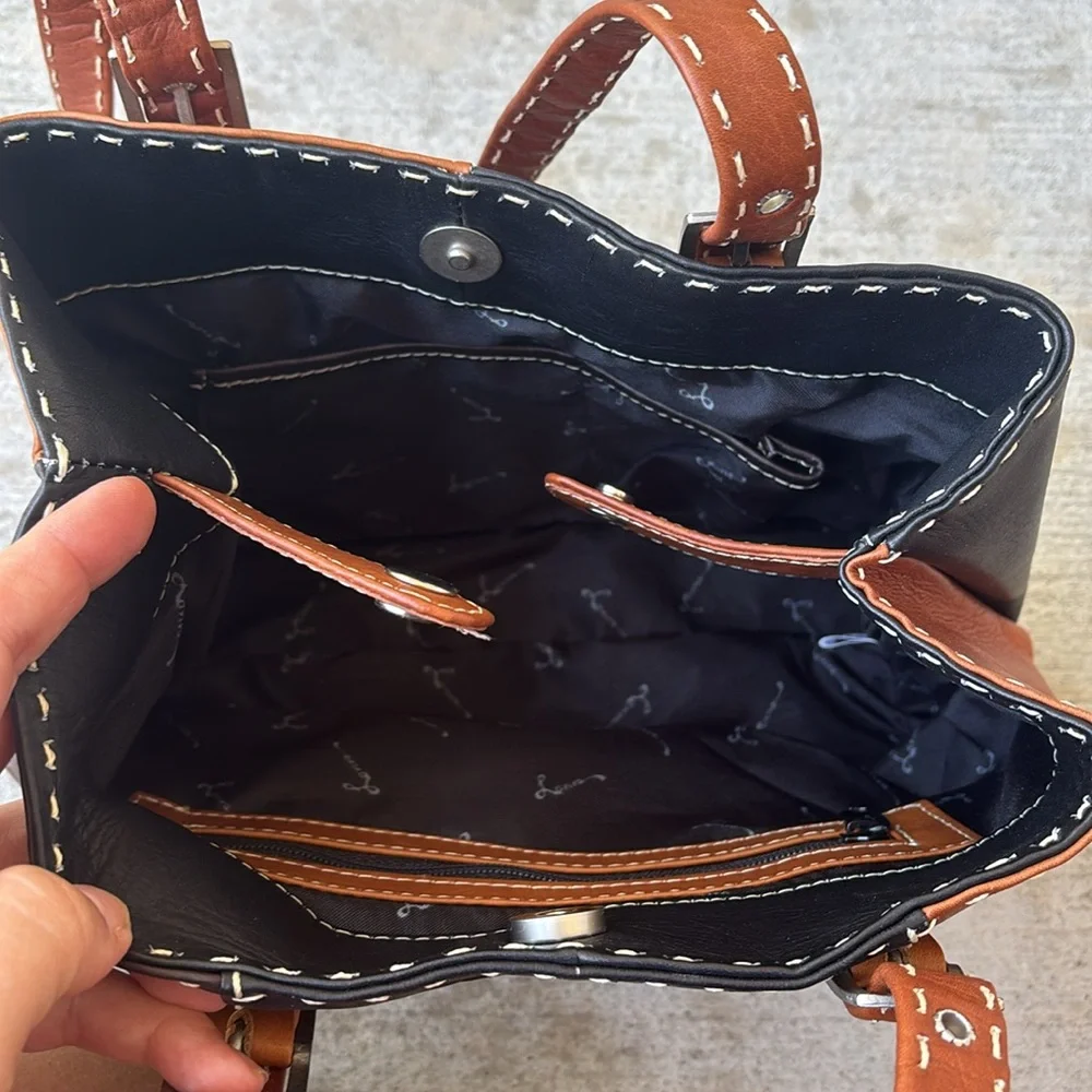 Lavive Leather Black and Brown Shoulder Bag